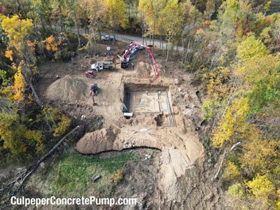 Drone image - pouring concrete at work site 1a