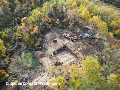 Drone image - pouring concrete at work site 2a