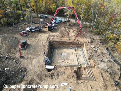 Drone image - pouring concrete at work site 3a
